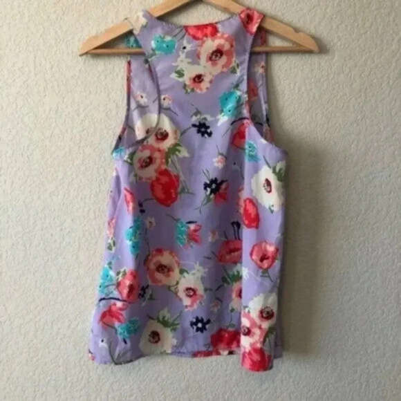 Boutique Everly Preppy Purple Floral Keyhole Neck Racerback Tank Top S - Picture 4 of 6